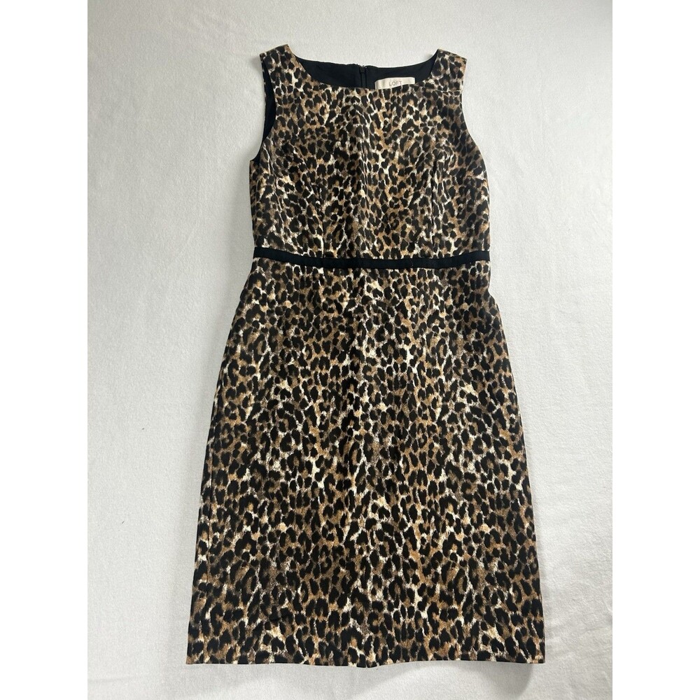 Ann Taylor Loft Women's Shift Dress Size 2 Animal Print Lined Sleeveless 228